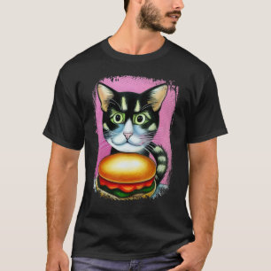 Camiseta Gato Hambúrguer Gato Burger Purr Meow Cat Arte