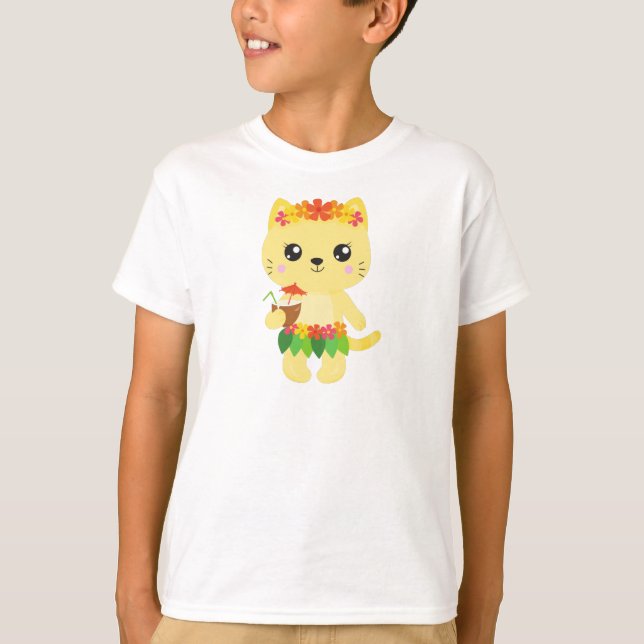 Camiseta Gato Havaí, Gato Gato Gato Gato, Gato Amarelo, Flo (Frente)