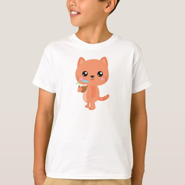 Camiseta Gato Havaí, Gato Gato Gato, Gato Laranja, Coquetel (Frente)