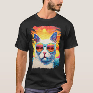 Camiseta Gato Havaiano Branco Pop Art