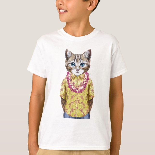 Camiseta Gato havaiano do gatinho (Frente)