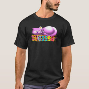 Camiseta Gato Hippie Gato Bendito Dormindo Flor Roxa Cabeça