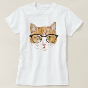 Camiseta Gato hipster (Castanho e Branco)