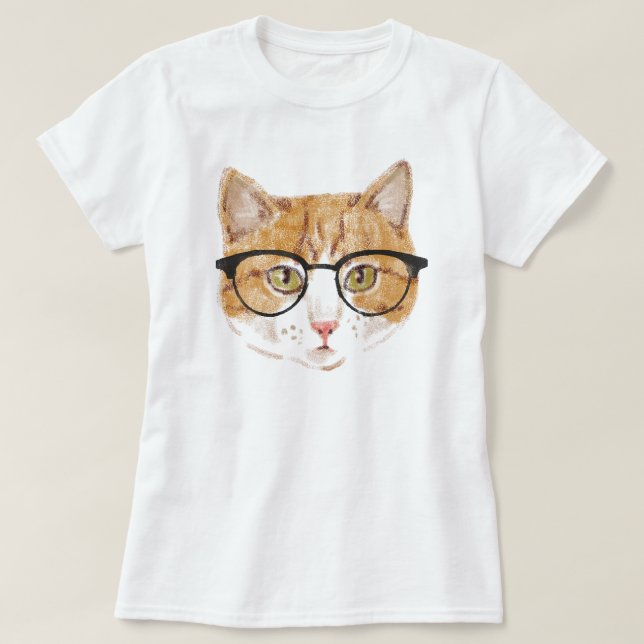 Camiseta Gato hipster (Castanho e Branco) (Frente do Design)