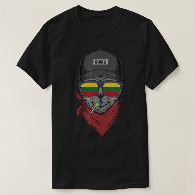 Camiseta Gato hipster Com Presente De Óculos De Bandeira Da (Frente do Design)