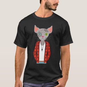 Camiseta Gato Hipster Vestindo Jaqueta Gato Geek Bobo