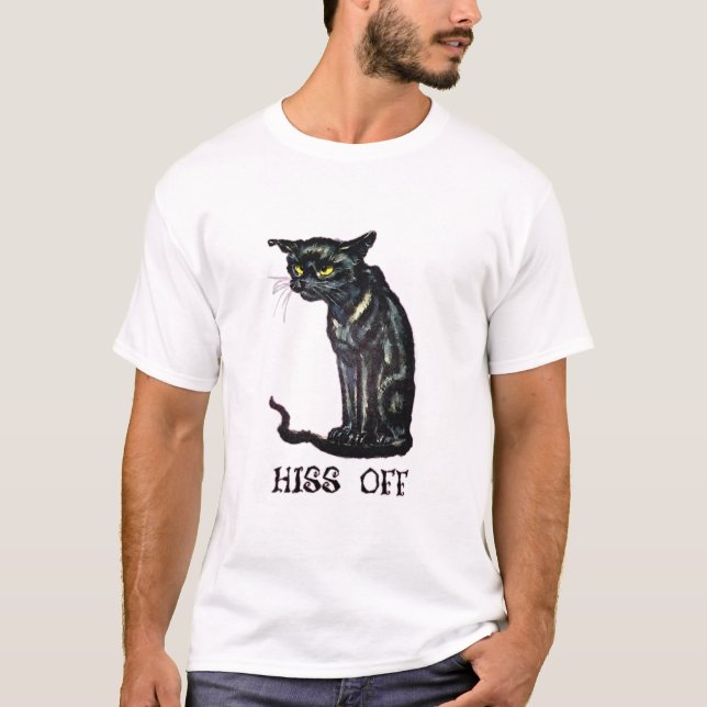 Camiseta Gato Hiss Fora - Engraçado Gato Preto Com T-Shirt (Frente)
