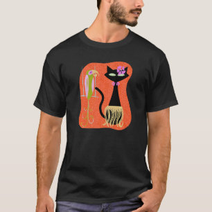 Camiseta Gato Hula Havaiano Com Pássaro Tiki Tropical E Hib