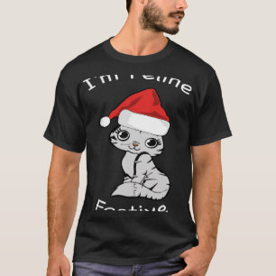 Camiseta Gato I sou Feliz Festivo de Natal Gato Gato