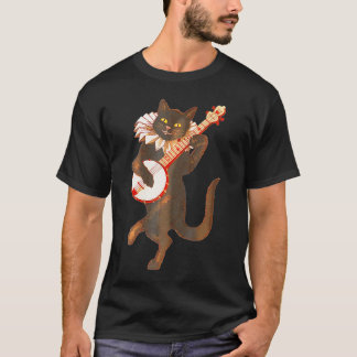 Camiseta Gato Idiota Jogando Banjo Country Gato Lover