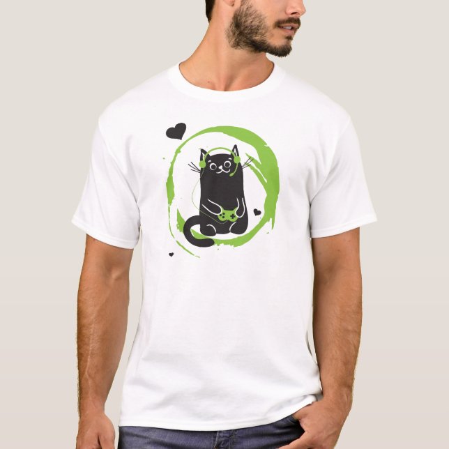 Camiseta Gato ilustrado do Gamer (Frente)