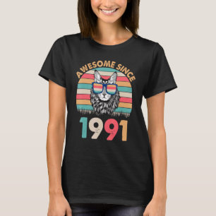 Camiseta Gato Incrível Desde 1991 Feliz Aniversário Para Mi