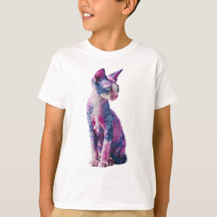 Camiseta Gato Infantil de Pelagem Ondulada Rosa e Azul Vibr