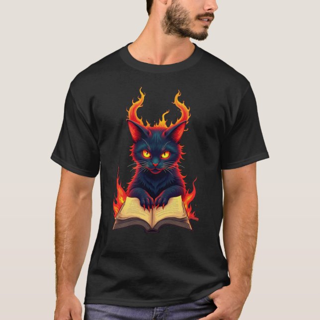 Camiseta Gato Inferno Lendo um Livro Ortográfico (Frente)