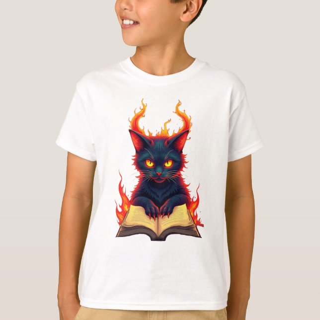 Camiseta Gato Inferno Lendo um Livro Ortográfico (Frente)