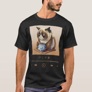 Camiseta Gato inspirado no Japão em vestido elegante de qui