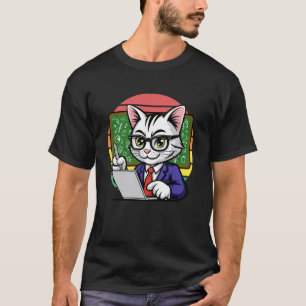 Camiseta Gato Inteligente Professor Estudando Laptop Quadro