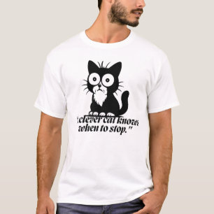 Camiseta Gato Inteligente Sabe Quando Parar Desenho Animado