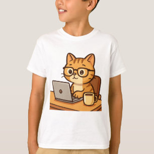 Camiseta Gato Inteligente Trabalhando a partir da Ilustraçã