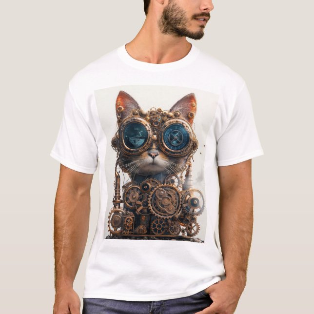 Camiseta Gato Inventor Steampunk (Frente)