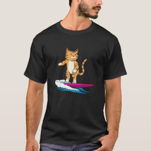 Camiseta Gato Irônico Surfista Férias Prancha de Surfe