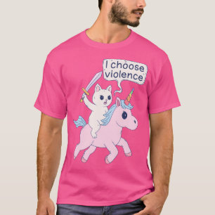 Camiseta Gato Irritado Andando Unicórnio Escolho Memória Vi