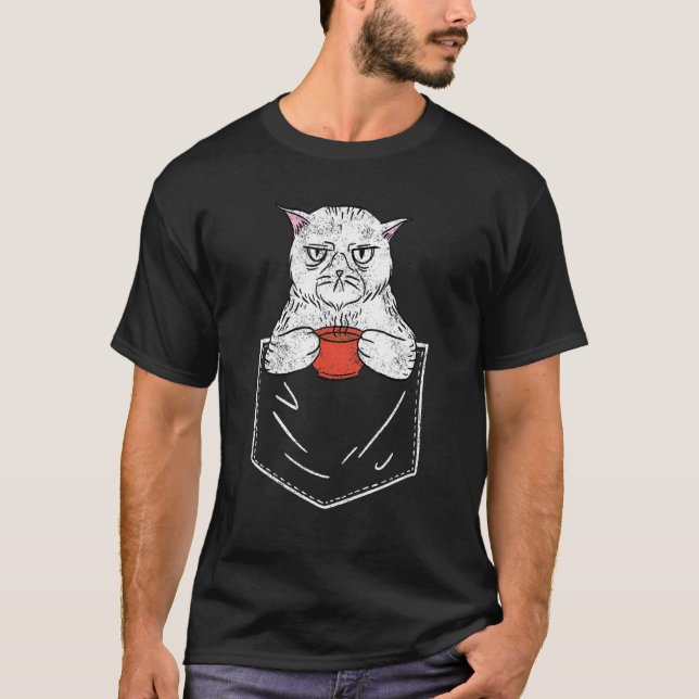 Camiseta Gato Irritado com Café em Gatos de Bolso (Frente)