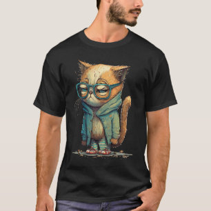 Camiseta Gato irritado com gato vestindo óculos gráficos