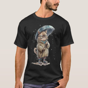 Camiseta Gato irritado, gato triste, com guarda-chuva na ch