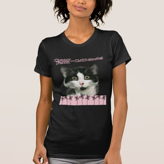 Camiseta Gato-itude louco de Felix no rosa (Frente)