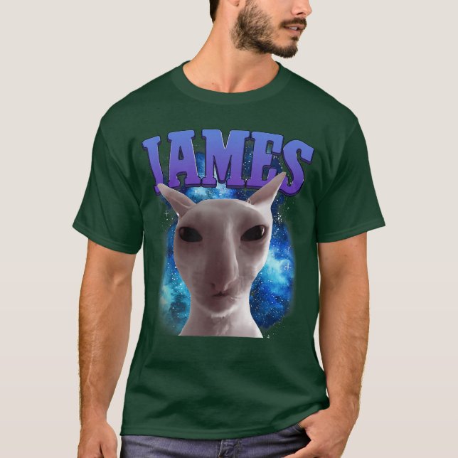 Camiseta Gato Jameshe Meme Engraçado Gatos Bobos Meme Brain (Frente)