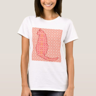 Camiseta Gato japonês - Batik alaranjado coral