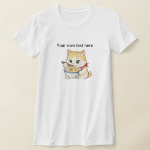 Camiseta Gato Japonês Comendo Macarrão Ramen