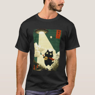 Camiseta Gato Japonês Divertido Sequestro Alienígena UFO Gu