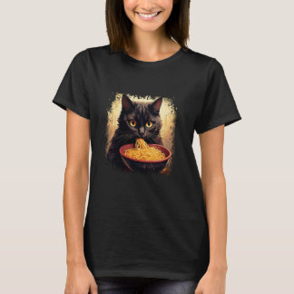 Camiseta Gato Japonês Engraçado Comendo Ramen Japonês Antig