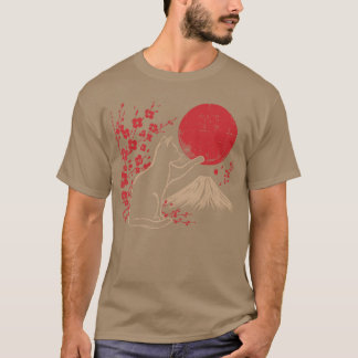 Camiseta Gato Japonês Flor de Cerejeira Montanha Sol Arte M