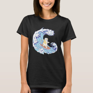 Camiseta Gato Japonês Fofo Surfando Ondas Grandes