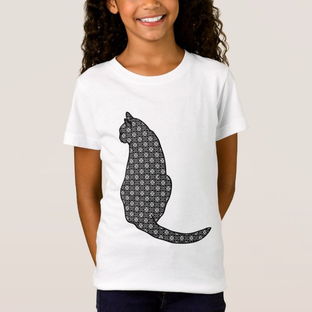 Camiseta Gato Japonês, Impressão Kimono Negro e Branco (Frente)