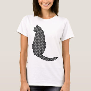Camiseta Gato Japonês - Impressão Kimono preto e branco