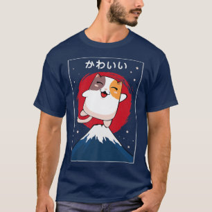 Camiseta Gato japonês Kawaii Black Fan Anime Engraçado Japã