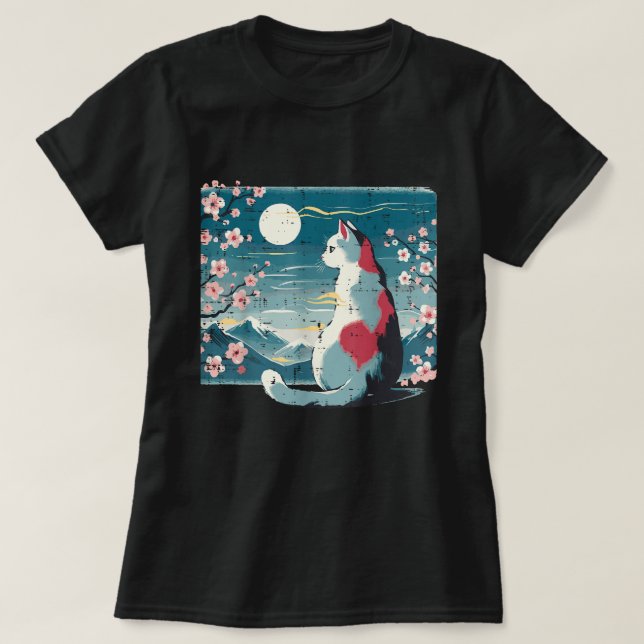 Camiseta Gato Japonês Montanha Sakura Chersom (Frente do Design)