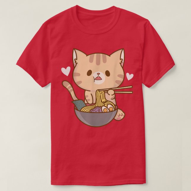 Camiseta Gato Japonês Ramen Bowl Cote Kitten Noodles Graphi (Frente do Design)