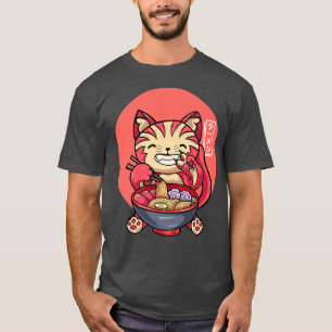 Camiseta Gato Japonês Ramen Comendo Ramen Cinto Gato Ramen 