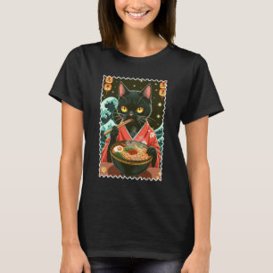 Camiseta Gato Japonês Ramen Onda de Grande Arte Vintage