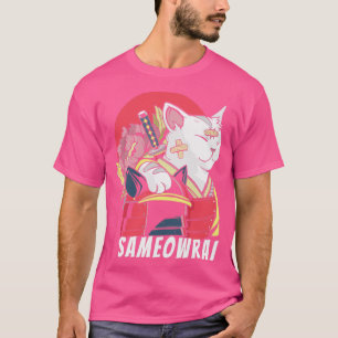 Camiseta Gato Japonês Samurai Katana Sameowrai Engraçado