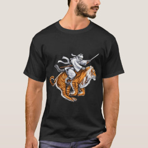 Camiseta Gato Japonês Samurai Ninja Montando Tigre