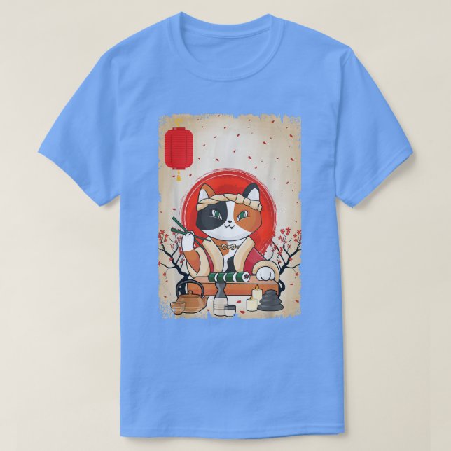 Camiseta Gato Japonês Sushi Cherry Blossom (Frente do Design)