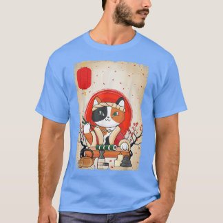 Camiseta Gato Japonês Sushi Cherry Blossom