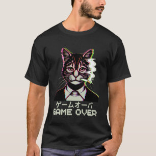 Camiseta Gato Japonês Vaporwave Fumando Cigarro Jogo Termin