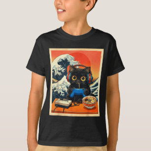 Camiseta Gato jogador de ramen japonês gráfico engraçado ka